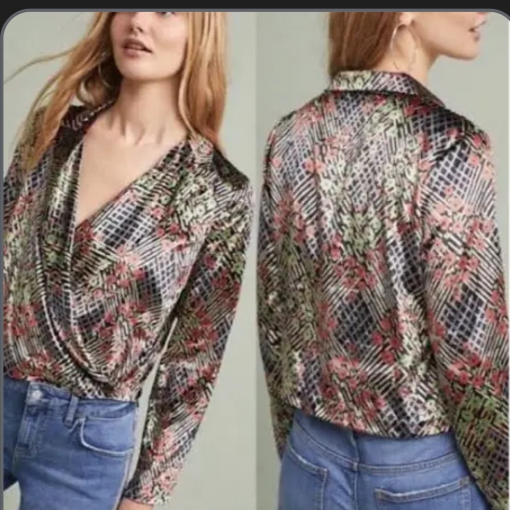 Anthropolgie Ett:twa Velvet Wrap Blouse